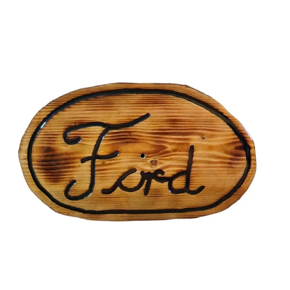 Ford Sign Rustic Wood Burned Man Cave Garage Wall Art Decor 14.5 x 9 x 1 Glossy